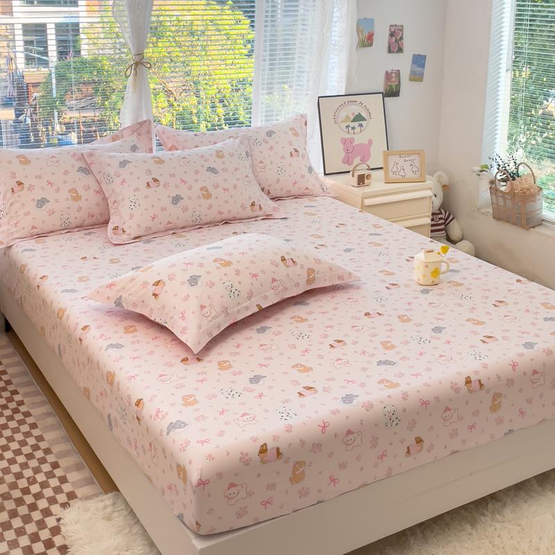 Fitted 100Cotton Bed Sheet Pink Cartoon Style Bedsheets For Kids Single Mattress Cover Drap De Lit SheetsWithout Pillowcase