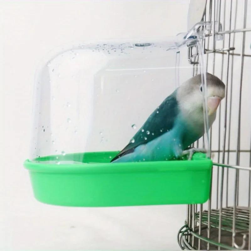 1 Stück Vogelbadewanne Kann draußen aufgehängt werden Um Spritzwasser zu verhindern Papageien-Badewanne Transparente Badebox für kleine Vögel.