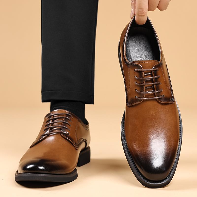 Fashion Classic Male Wedding Footwear Men's Leather Lace-Up Oxford Shoes Formal Business Dress Shoes Comfortable Slip-Resistant Flats