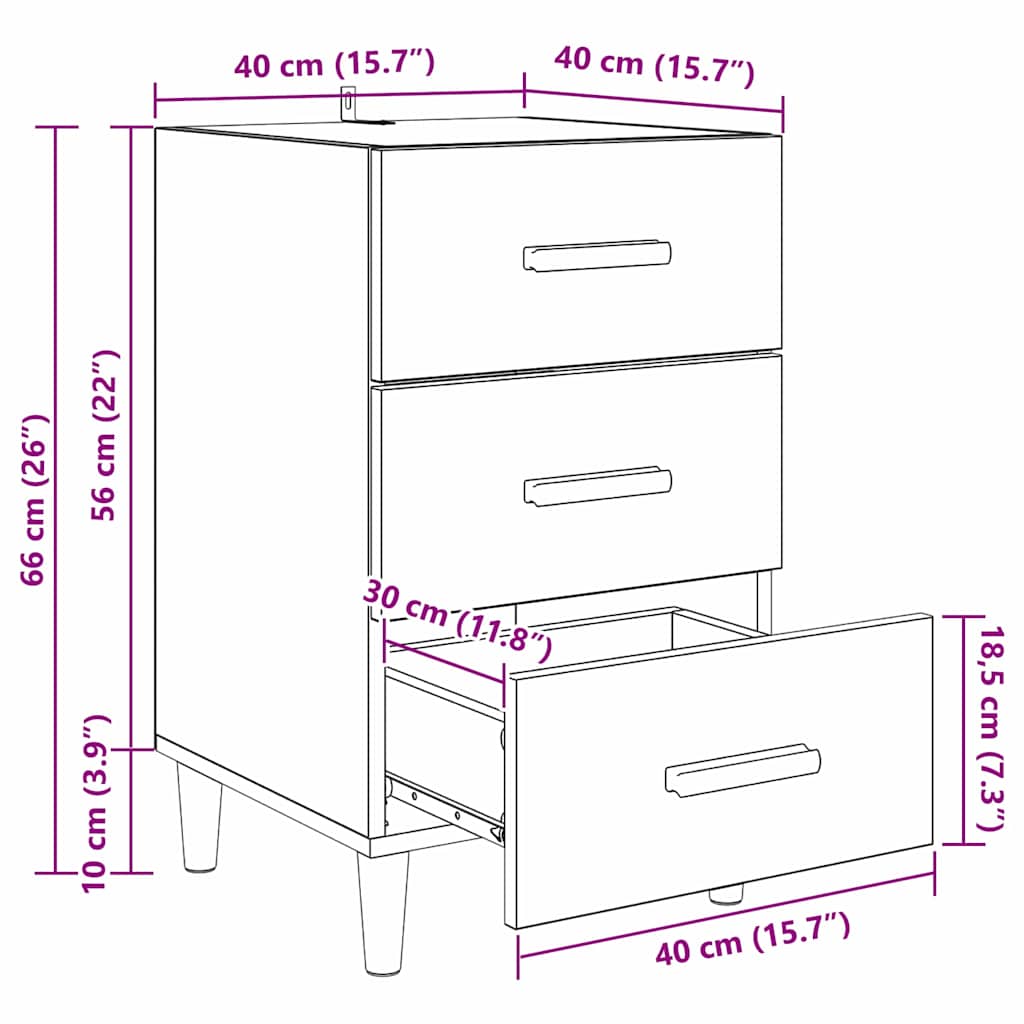 Nightstand Reclaimed Wood 40 x 40 x 66 cm Engineered Wood