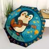 Glücklicher Pinguin spielt Gitarre Aufkleber Regenschirm, Niedlicher Regenschirm mit Niedlichem Design, Tragbarer 3-fach Kompakter Regenschirm für Männer & Frauen, Valentinstag Muthe