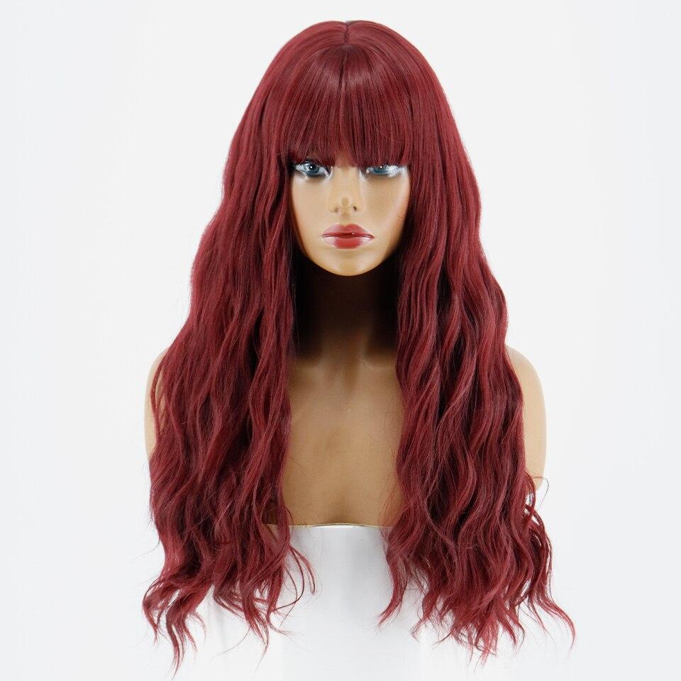 XINRAN Synthetic Long Wig Blue Wave Wig With Bangs Synthetic Heat-resistant Fiber Hair Cosplay Black Female Long Wig Christmas Wig