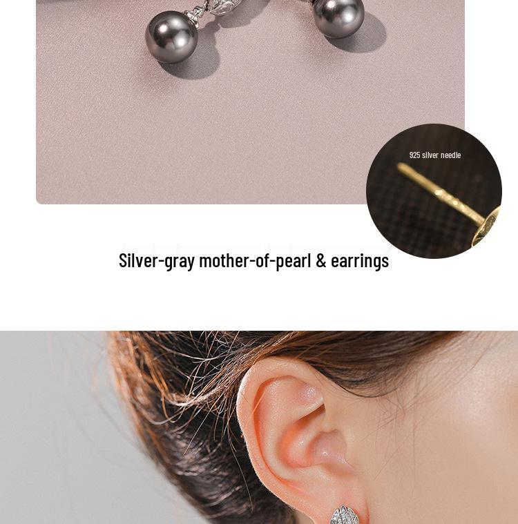 Silver-Gray Zircon Mother-of-Pearl Earrings - Elegant, Versatile, High-End Design