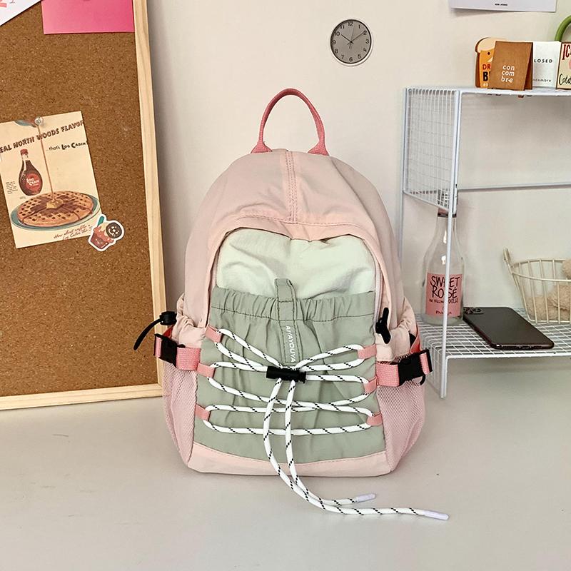 Студенческая школьная сумка женская контрастная цветная строчка легкий маленький рюкзак — фото 23