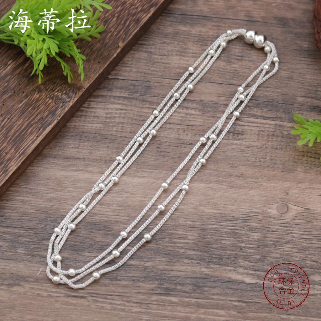 New Multiple Silver Bead Magnetic Necklace, Women's Versatile and Advanced Sense Multi-layer Stacked Bead Chain