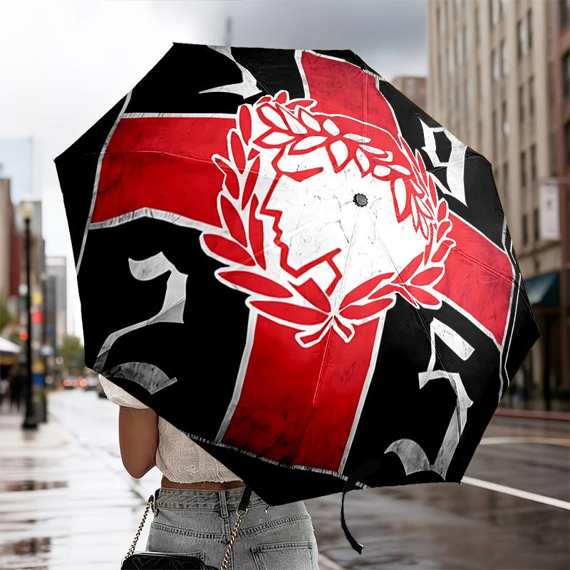 Olympiacos Fc Crest Emblem Automatic Folding Umbrella - 8-Rib Travel Umbrella with Auto Portable Case, Ideal Gift for Birthdays