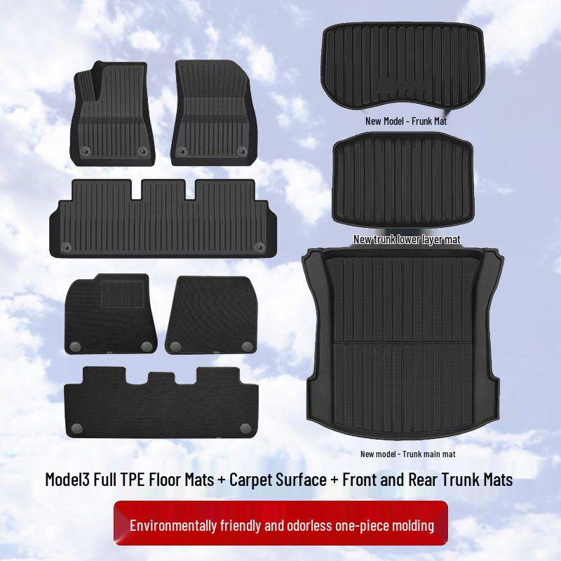 Tesla Model Y/3 Facelift Left-Hand Drive HK TPE Odorless Floor & Trunk Mats