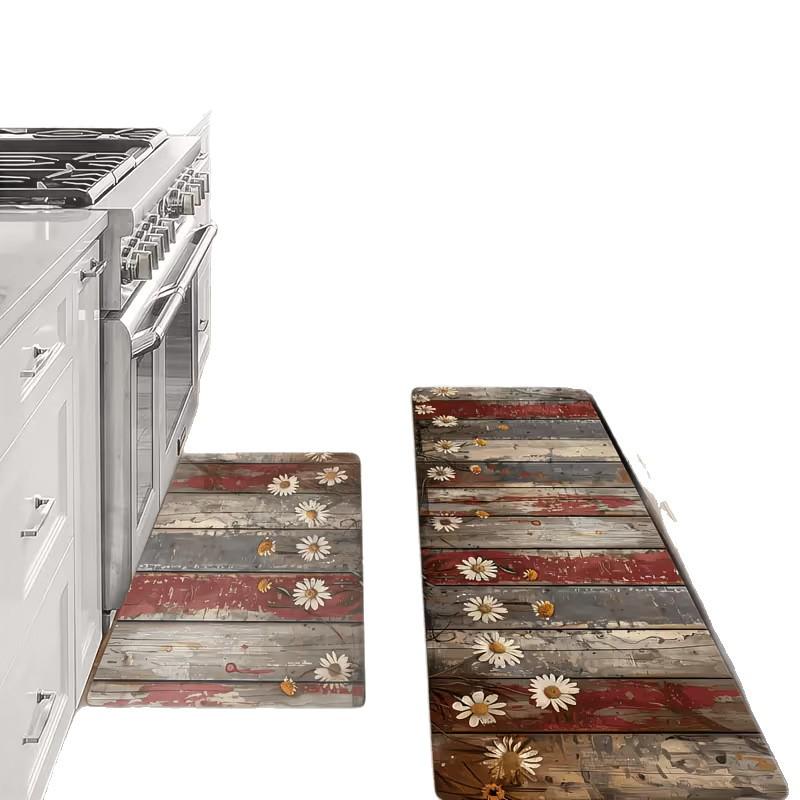 Spring Floral Series Kitchen Floor Mats - Dirt-Resistant, Wear-Resistant, Easy-to-Clean, Three-Piece Set