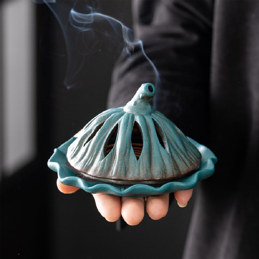 Ceramic Lotus Incense Burner Aroma Container Antique Lotus Incense Burner Tea Ceremony, Incense Path, Home Decoration