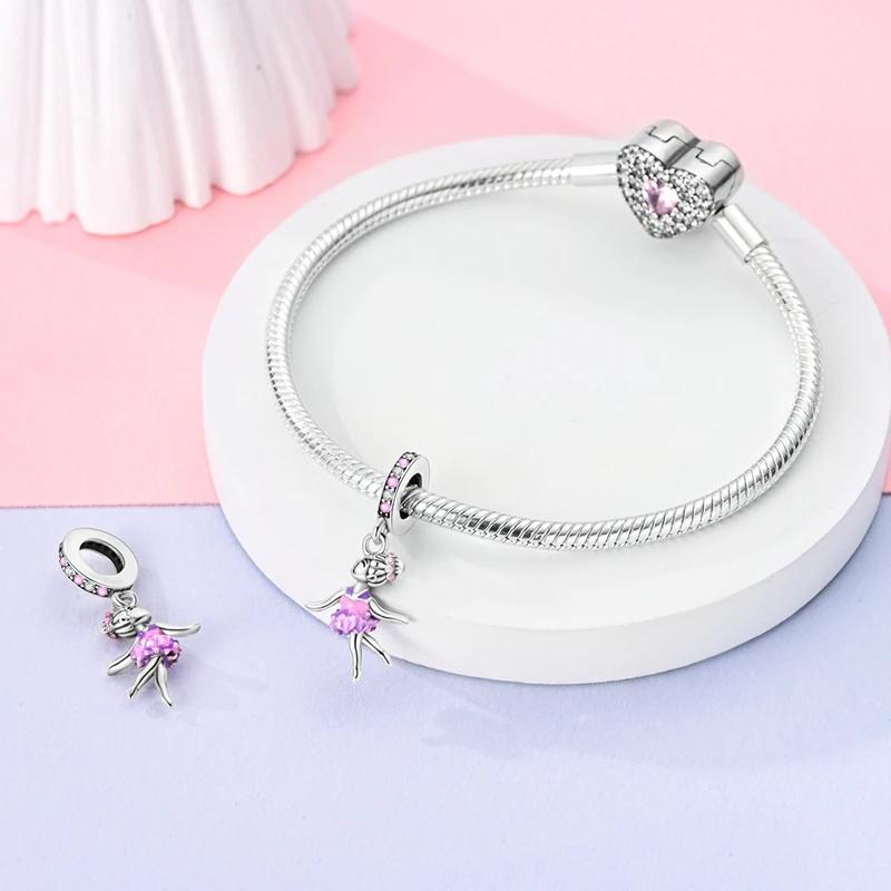 Pink Female Dancer Pendants Plata R Original Beads Fit Originalcharms Bracelet Beads Jewelry Gifts For Women