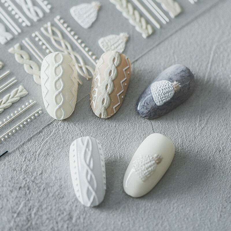 

Stickers Embossed Sweater Cloth Art Decorati Winter Knit 5D Nail Decals Nail 8*10.3cm
