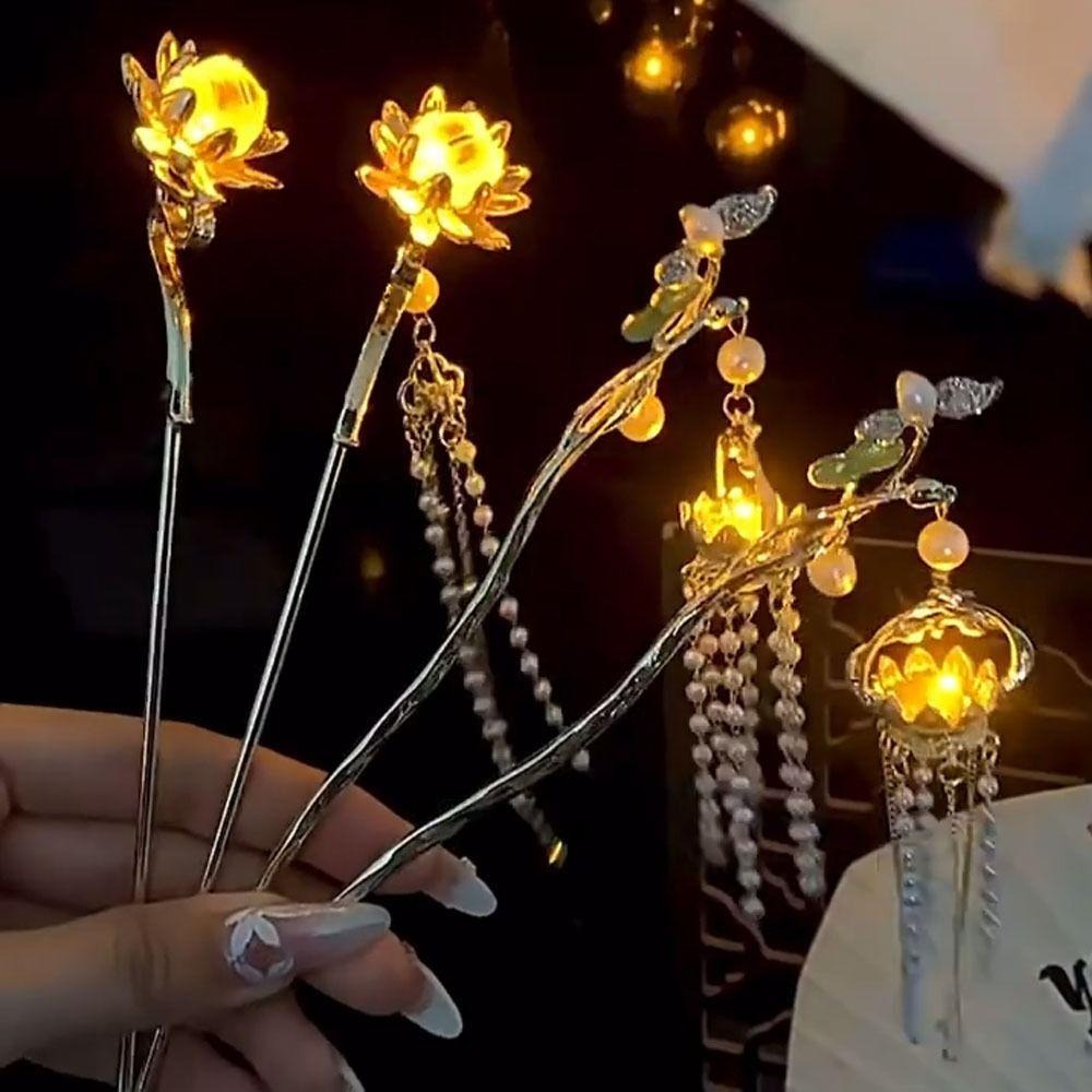 Ac de păr Lotus Vintage Emiță Lumină Stil Chinezesc Ciucure Băț de Păr Pentru Femeie Fată Accesorii de Păr