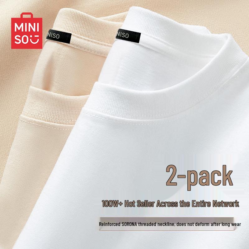 MINISO Men s Pure Cotton Short Sleeve T-Shirt (2-Pack) L