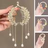 Elegant Flower Faux Pearl Tassel Hair Claw Shining Rhinestone Hair Clip Women Hair Barrette Girl Bun Hair Holder Fringe Hairpin