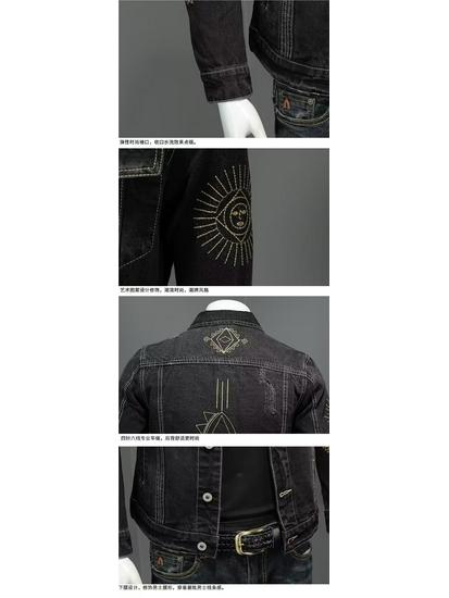 Men's Retro Embroidered Denim Jacket – European & American Style, Autumn/Winter Casual Loose Lapel Workwear.