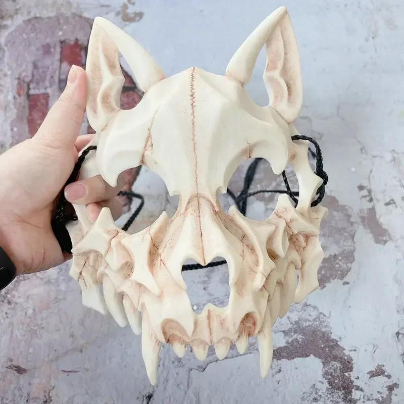 Animal Skull Half Face Mask Halloween Cosplay Dragon Tiger Tengu Bird Demon Mask Vintage Plastic Masquerade Party Costume Prop