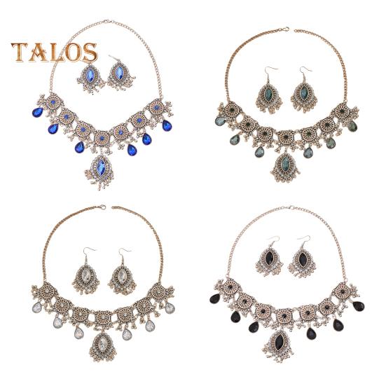 1 Set Necklace Earrings Set Rhinestone Decor Water Drop Bohemian Hollow Out Symmetric Polished Prom Party Wedding Party Bride Jewelry Set