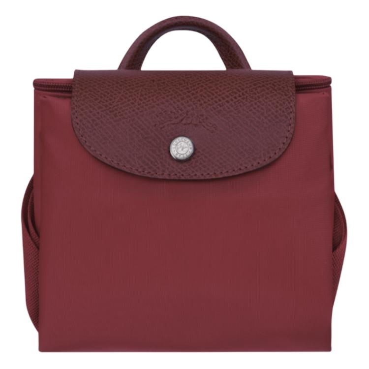 Longchamp Logo Design Zipper Nylon Backpack Unisex Backpack Pomegranate-Red 10284919P98 Basic Set (Bag)