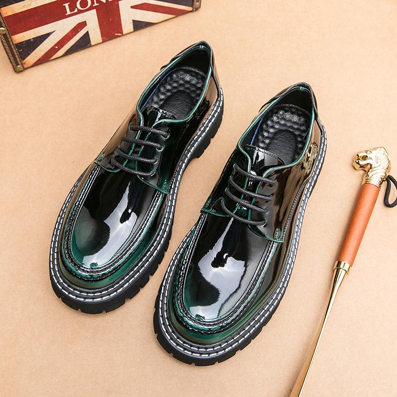 Men's Casual Leather Shoes Men's Round Head British Patent Leather Men's Shoes Business Black Platform Tooling Youth Casual Daily Wear