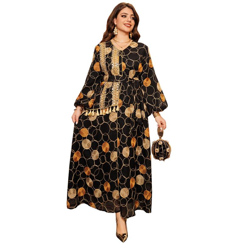 AB410 2024 Long Sleeve Maxi Dress - New Fashion Muslim Middle East Robe