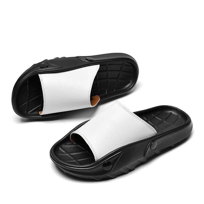 Fashion Male Comfortable Leather Slippers Homes In Indoor Slipper Summer Half Drag Mens Slip On Walking Shoes New Handmade Male Shoes