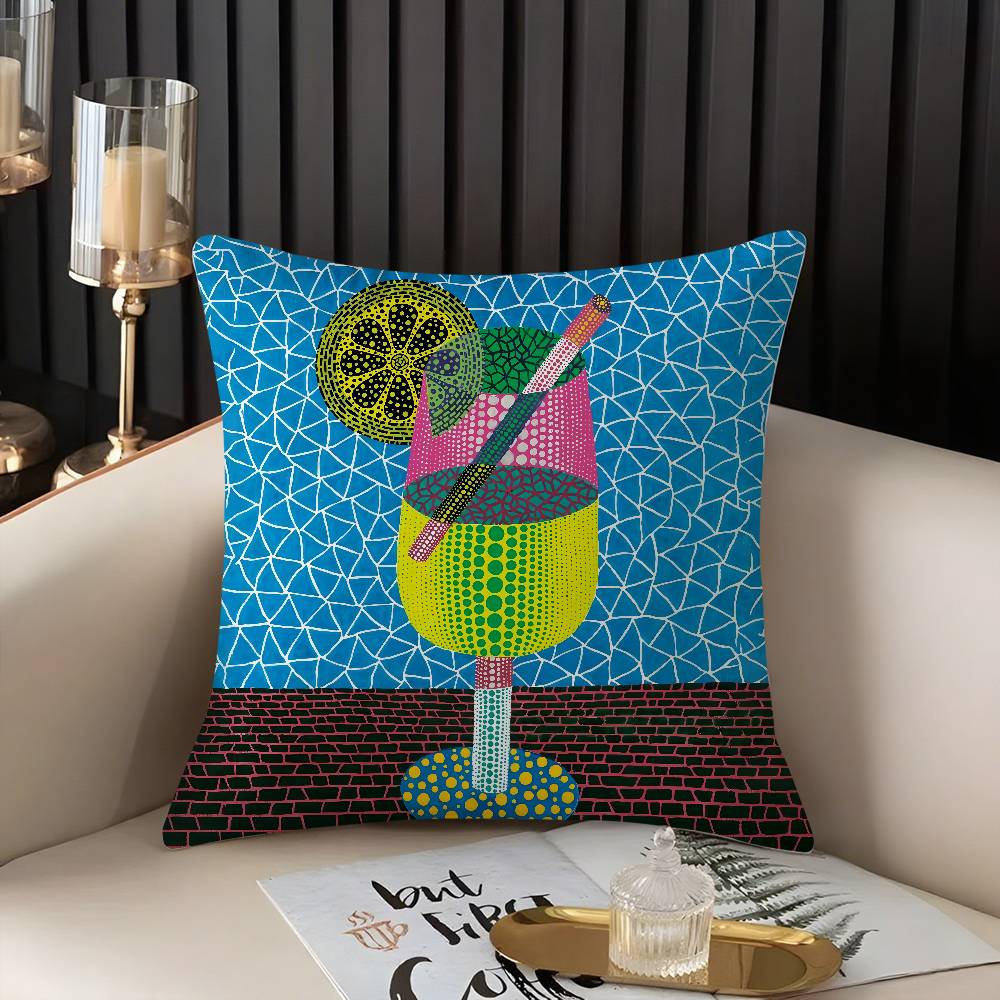 Yayoi Kusama Abstract Art Pumpkin Pillow Case Home Dorm Chair Back Short Plush Double-sided Printing Nap Time Cushion Cover