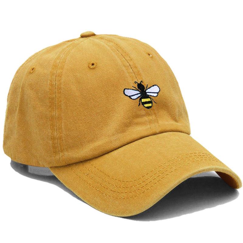Washed Cotton Honeybee Embroidery Baseball Caps For Men Women Dad Hat Adjustable Snapback Cap Dropshipping