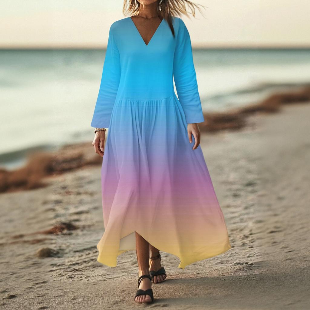 Women's Casual And Fashionable Round-neck Long Sleeve Mid Length Dress