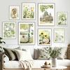 Spring Sunflower Sakura Windmill Farmhouse Church Green Landscape Poster Wall Art Canvas Painting For Living Room Home Decor