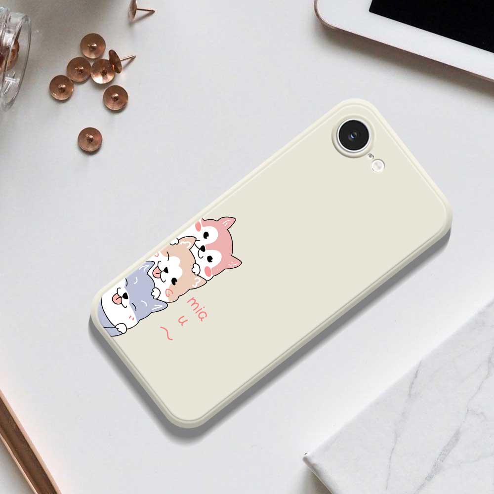 For iPhone 16e Case 3 Cute Dogs Pattern Printing Straight Edge TPU Phone Back Cover