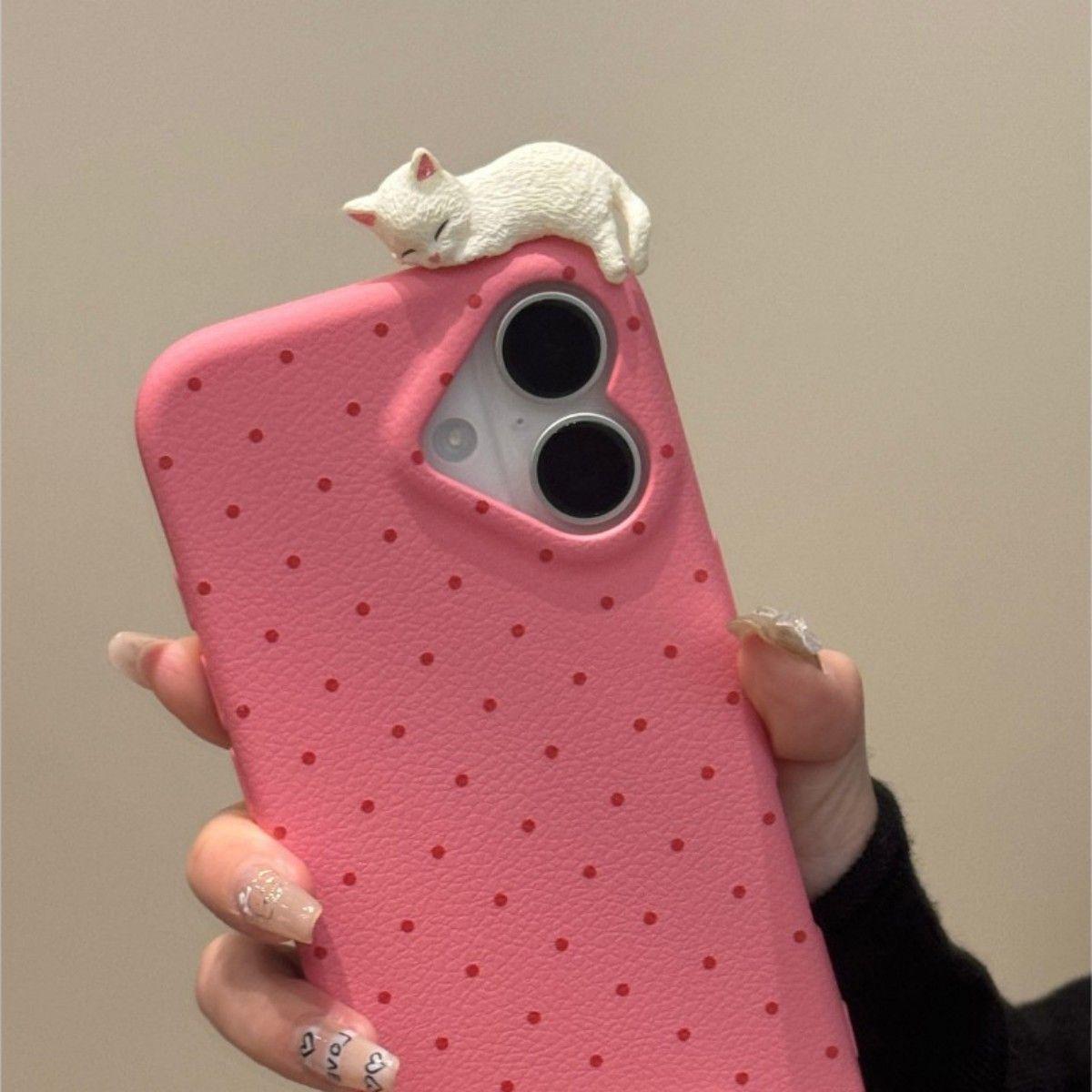 

Чехол для телефона Heart Polka Dot Cat для Apple iPhone 16 Pro Max - мягкий силиконовый противоударный креативный чехол для iPhone 16/15/14/13/12/11/Pro/Pro Max/Plus Apple 16pro розовый