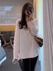 Women's Long-Sleeve Heavyweight Cotton T-Shirt, Brushed Velvet Lined, Mid-Length Hip-Covering, White—Perfect for Autumn and Winter.