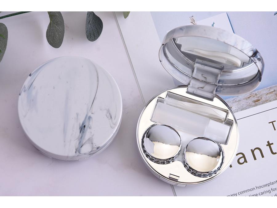 Mirror Case Marble Pattern Contact Lens Set - Electroplated Cosmetic Lens Companion.