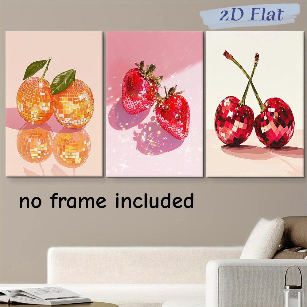 

3-piece modern minimalist style orange mirror fruit decoration painting abstract art frameless canvas painting living room bedro (as the picture,20x30cm-3pcs)