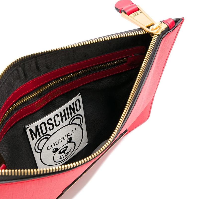 Moschino Logo Embossed Zipper Closure Bear Leather Wallet Clutch Women Wallets Red 7A8429-8210-1115
