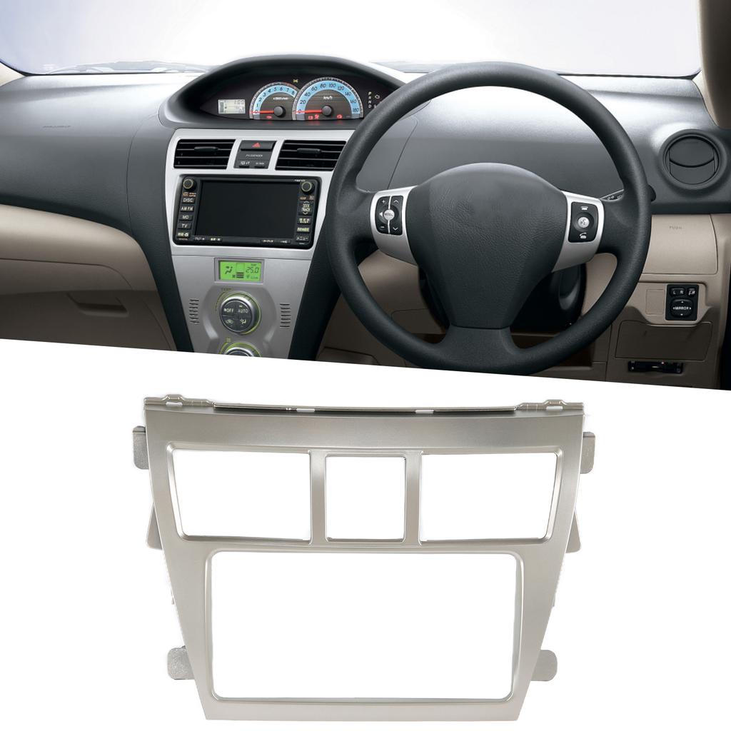 2Din Radio Stereo Fascia Frame Dash CD Panel Trim Decor Silver Replacement for Vios Belta Yaris