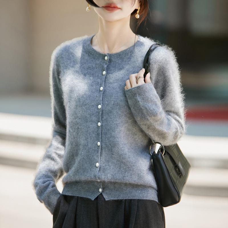 Women's Autumn/Winter Brushed Wool Knit Cardigan - Versatile Round Neck Sweater