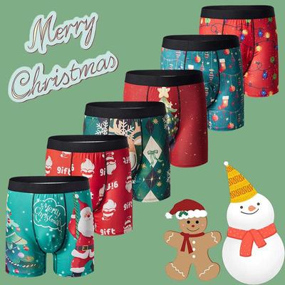 Men's European & American Christmas Boxer Briefs - Breathable, Comfortable, Festive Long-Leg Sports Underwear