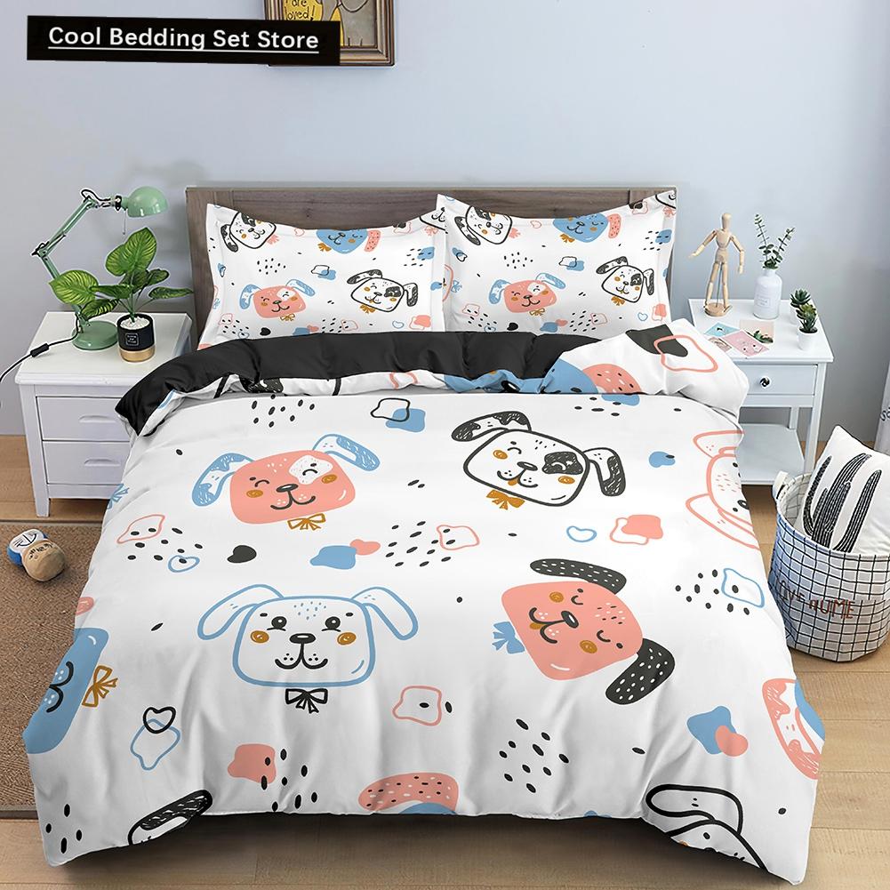 Cartoon Dog Duvet Cover King Queen Funny Pet Puppy Head Printed Bedding Set For Kids Teens Adults Animals Polyester Quilt Cover