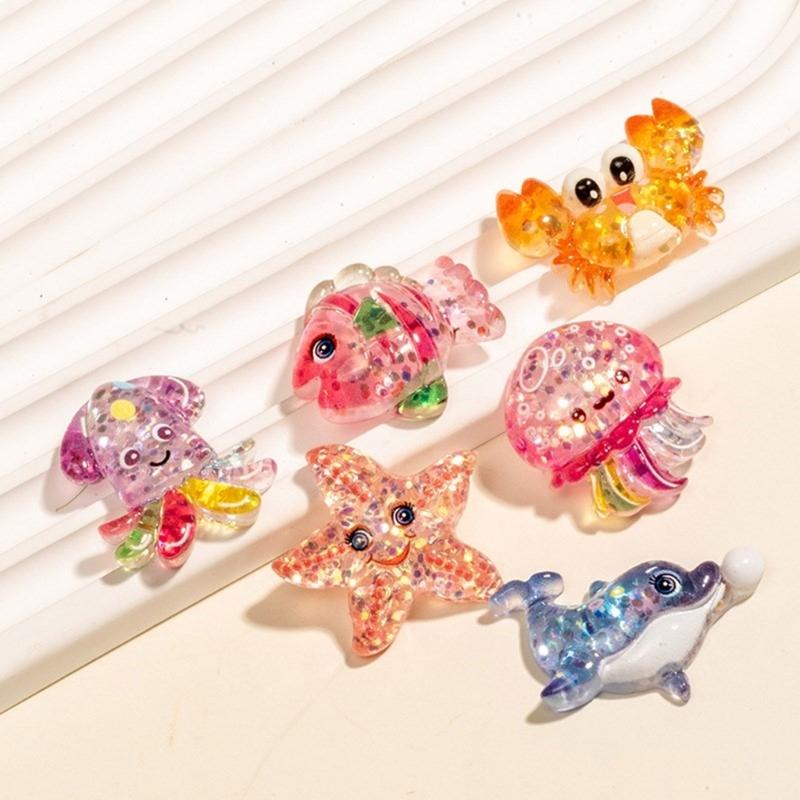 2/6Pcs Resin Sea Animal Figurines Flatback Resin Sea Creature Miniature Ornament for Art Craft Scrapbooking Decoration