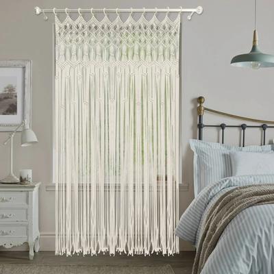 120 X 195 Cm Macrame Door Curtain,Handmade Boho Style Curtain Large Hand Woven Curtain W/ Wooden Ring Cotton Woven Decoration