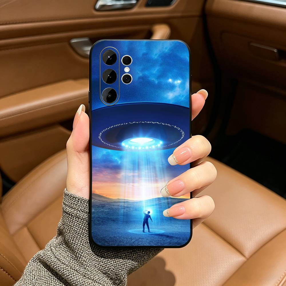 Singular Space UFO A-Alien-ES Phone Case For Samsung S25,S24,S21,S22,,Plus S23,S30,Ultra,S20,Fe,Lite,Black Soft Silicone