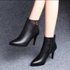 Heeled Pointed Toe Leather Female Short Shoes Autumn Winter Black Warm Women's Ankle Boots High Quality Y2k Goth Booties Sale
