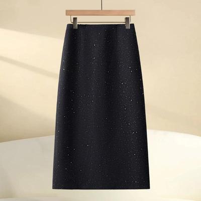 Elegant A-Line Sequin Wool Skirt - Women's Autumn/Winter 2025 Slimming Hip-Hugging Style