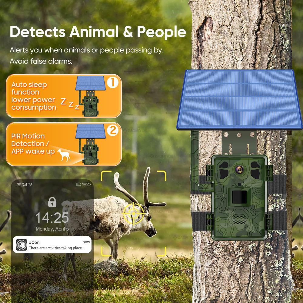 4MP 4G SIM Solar Hunting Trail PIR Motion Detection Large Capacity Battery Outdoor Night Vision Wildlife Camera