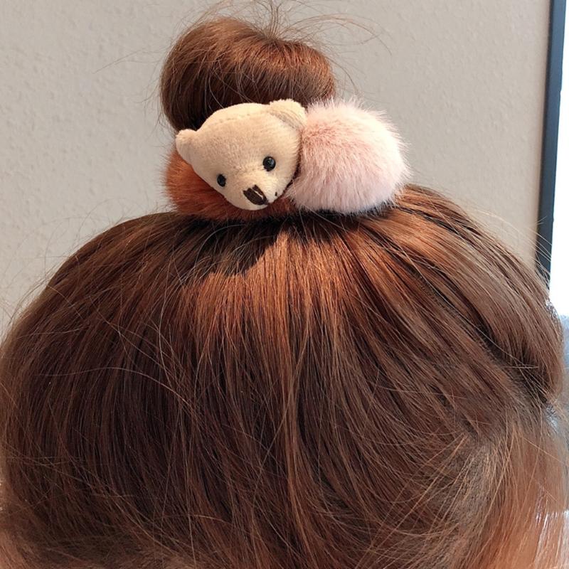 Plush Bear Hair Ropes Furry Ball Hair Scrunchies Cute Cartoon Hair Bands Durable Cute Lovely Elastic Hair Bands