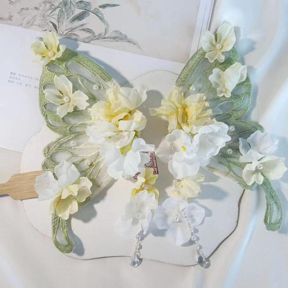 2pcs/set Elegant Hair Clip Ancient Style Tassel Hairpin Flower Silk Headwear  For Women Girls