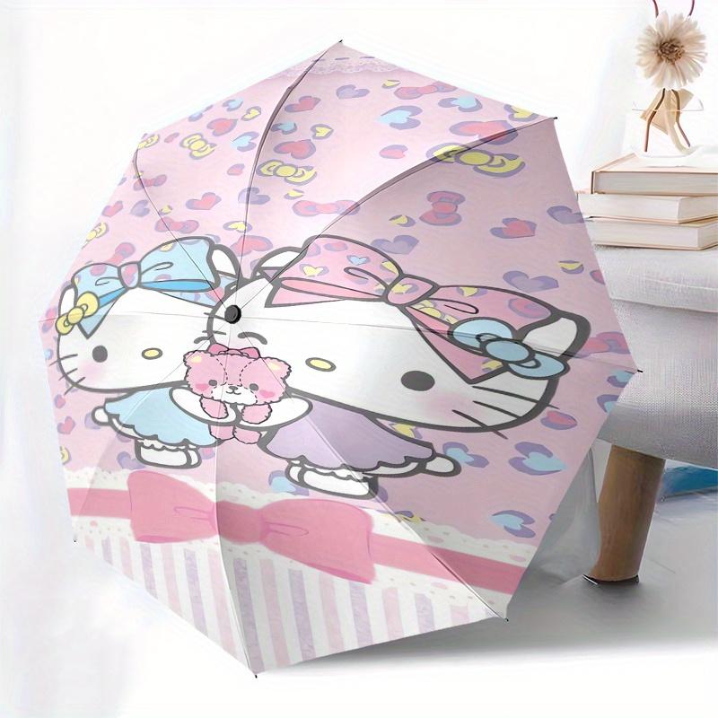 Hello Kitty,Bow Automatic Folding Umbrella-Simple 8-Rib Design, Bright Cartoon Pattern, Durable Iron Frame, Suitable For Travel, Outdoor, Be