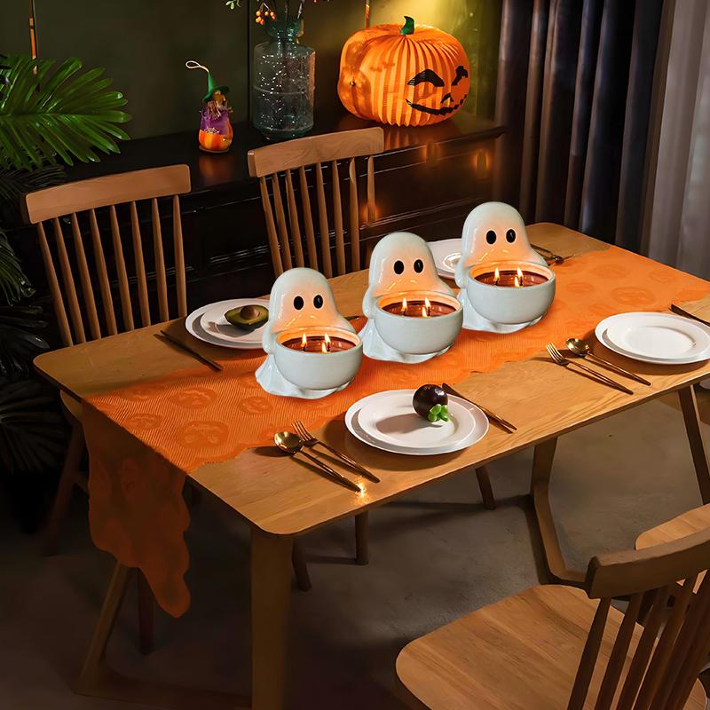 Cartoon Candlestick Cute Ceramic Ghost Candlestick Halloween Ghost Candle Holder Home Desktop Decorative Ornaments Handicraft