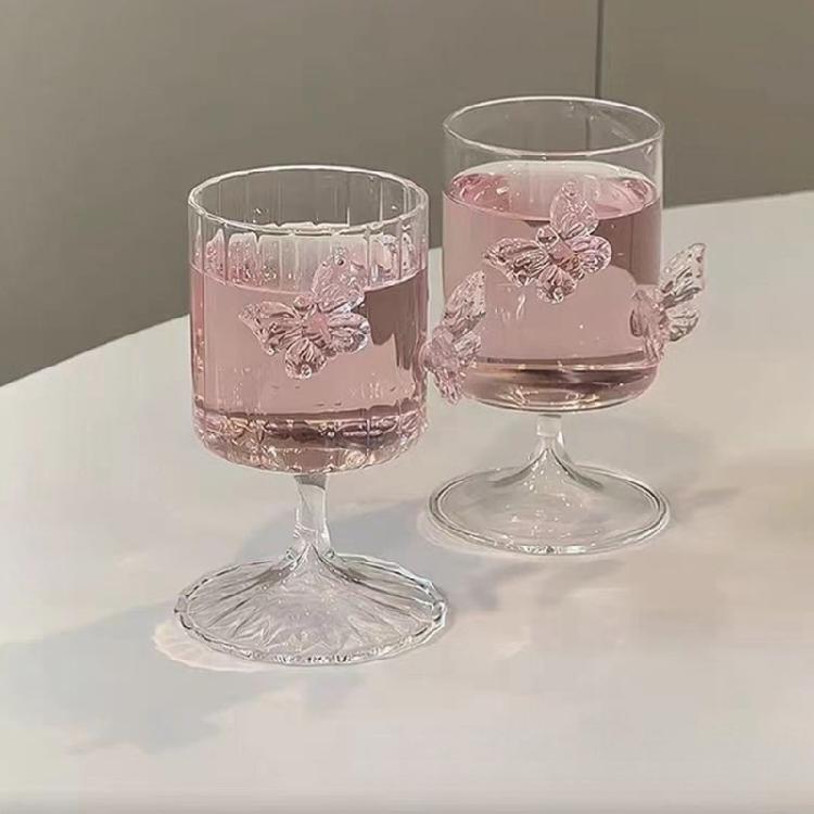 Handcrafted Pink Butterfly Design Glass Cup 250Ml Multipurpose Decorative Jar Drink Cup Great For Office And Home